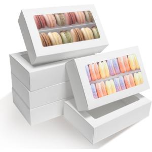 UXPEYIC 30 Pack Macaron Boxes for 12, Macaron Gift Box with Clear Window, White Pastry Bakery Boxes, Baked Goods Packaging Container for Cookies, Chocolate, Truffles Desserts, Muffins