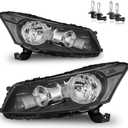 Headlights W/Bulbs for 2008-2012 Honda Accord 4Dr Headlamp Replacement Driver & Passenger Side, NOT fit coupe models or Crosstour models