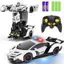 FDJ Remote Control Car - Transform Toys Car Robot, One Button Deformation to Robot with Flashing Light, 2.4Ghz 1:18 Scale Transforming Police Car Kids Toys with 360 Degree Rotating, Girls Boys Toys (White)