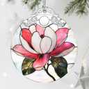 2 x Stained Glass Ornament, Christmas Ornaments, Christmas Decorations for Tree, Holiday Ornament, Gifts for Flower Lovers, Holiday Party Gifts, Gift Ideas & Xmas Gift - Magnolia Flower