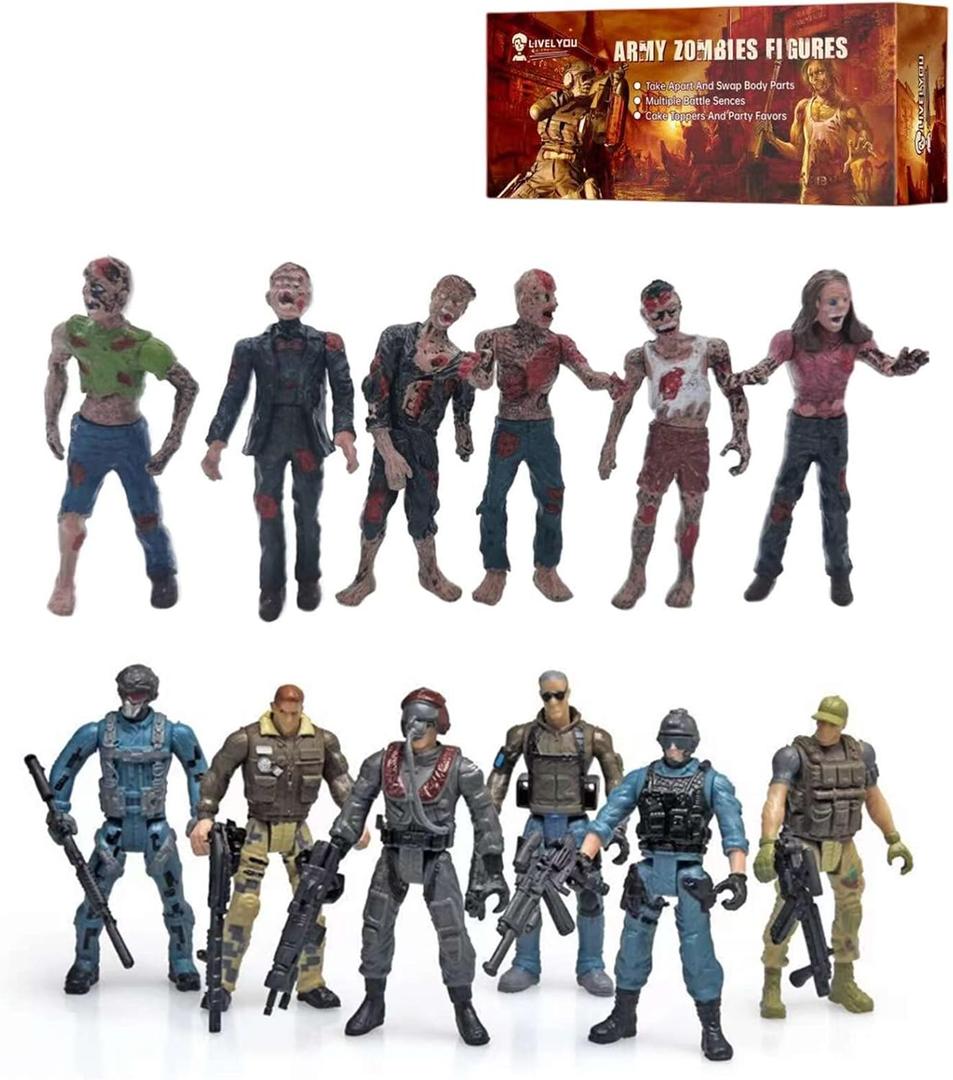 Army Men VS Zombie Action Figure Toys Realistic Battle Scene Zombie Playset Collections Christmas Halloween Toys Gifts Decoration for Boys Adults Kids (12PCS)