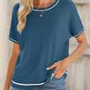 SHEWIN Womens Tops Trendy Short Sleeve Shirts Crewneck Lightweight Knit Sweater Top Business Casual Outfits