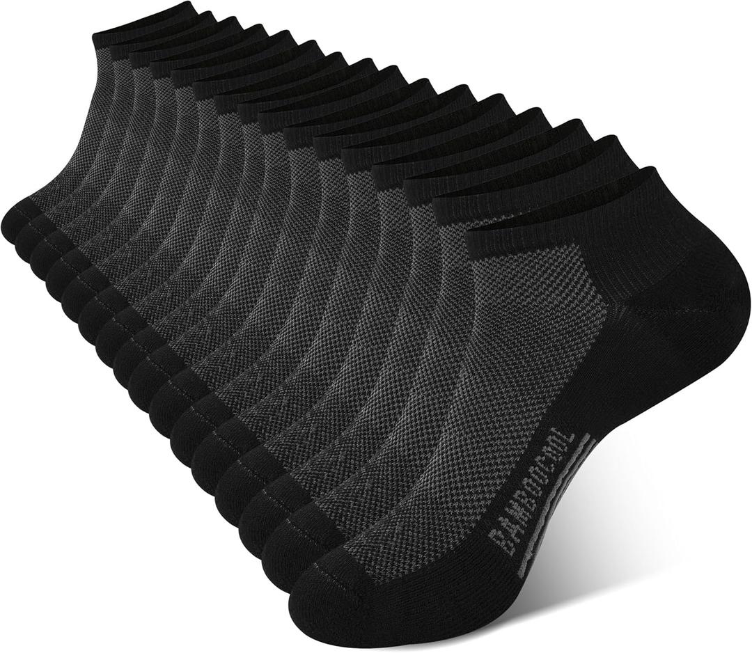 BAMBOO COOL Men's Athletic Ankle Socks Moisture Wicking, Breathable Running Mesh Socks Cushioned Arch Support, 8 Pack (Large)
