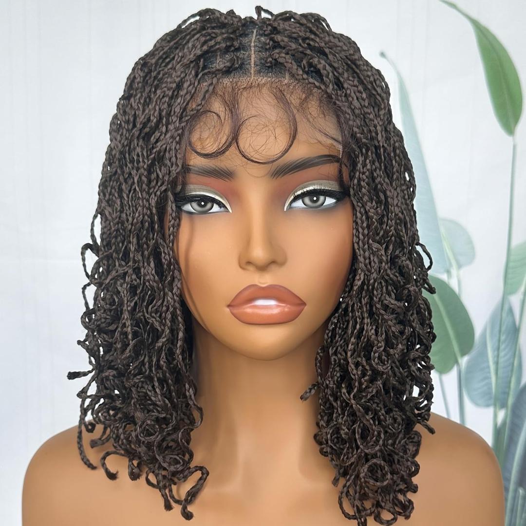 SOKU Twist Box Braided Wigs for Black Women 4x4 Braided Lace Front Wigs with Baby Hair 13 Inch Ready to Wear Glueless Wig for girls Synthetic Short Curly Natural Brown Color SOKU Twist Box Braided Wigs for Black Women 4x4 Braided Lace Front Wigs with Baby Hair 13 Inch Ready to Wear Glueless Wig for girls Synthetic Short Curly Natural Brown Color