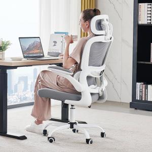 Office Chair Ergonomic Desk Chair, 330 LBS Home Mesh Office Desk Chairs with Wheels, Comfortable Gaming Chair, High Back Office Chair for Long Hours (White)
