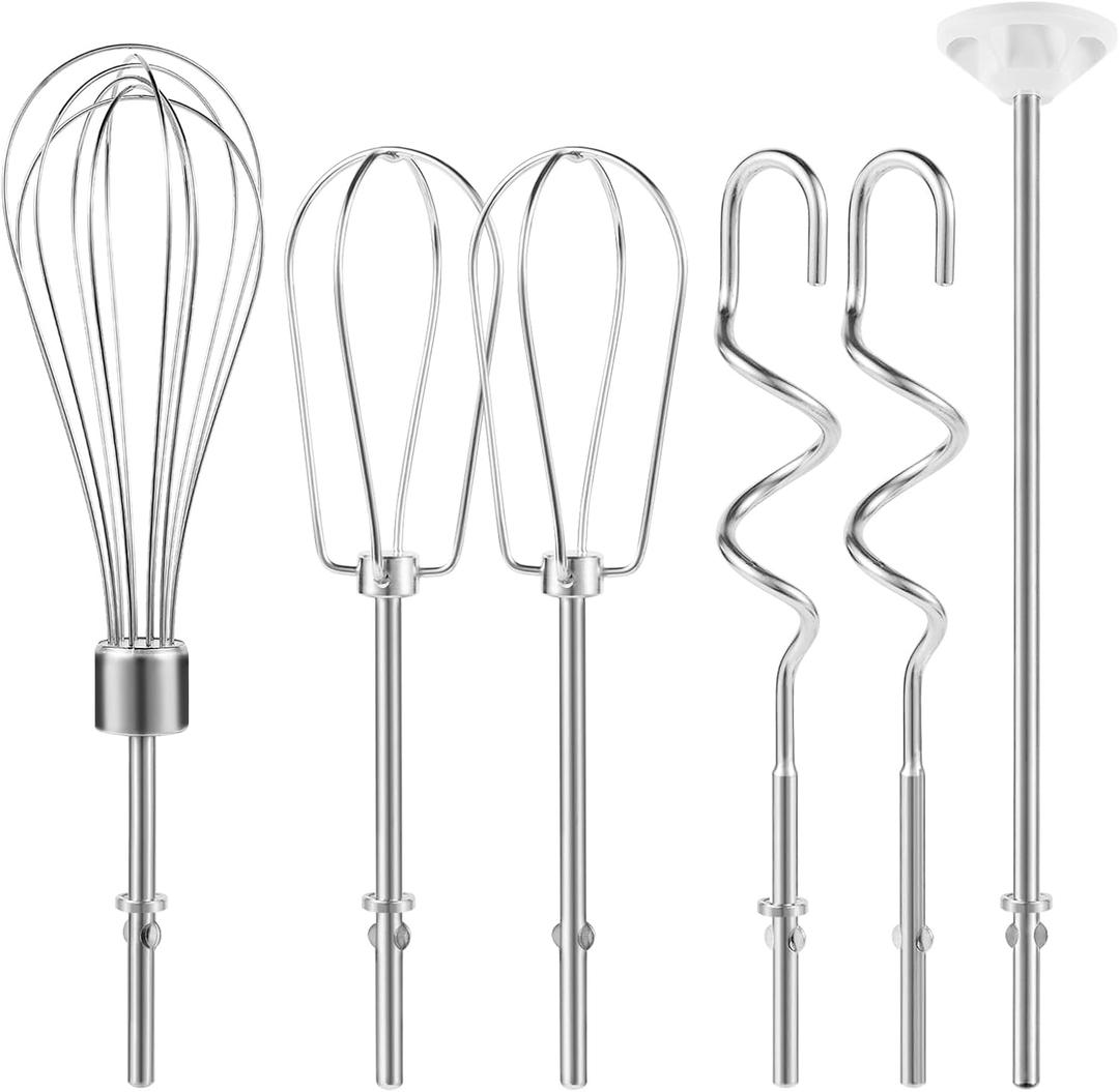 Hand Mixer Attachments Beater, Dough Hooks and Whisk, Blending Rod, Stainless Steel Hand Mixer Accessories Compatible with Kitchenaid Hand Mixers KHM3 KHM5 KHM7 KHM9, 6-piece set