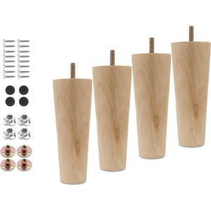 4pcs 6 Inch Wood Furniture Legs, Straight Conical Solid Wood Sofa Legs, Mid-Century Style Furniture Feet for Sofa Cabinet Table Cupboard Couch Ottoman Home DIY Projects