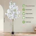 6FT Artificial Cherry Blossom Tree, Realistic Fake Cherry Blossom Tree in Pot, Decorative Faux Sakura Tree for Indoor Home Decor, Garden, Wedding, Party, Office (White)