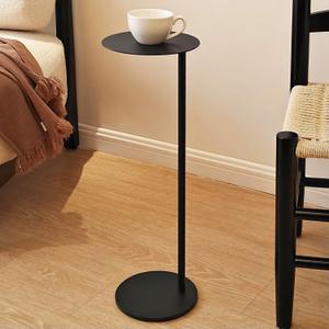Premium Round Mini Side Table, C Shaped End Table, Drink Table, Small Pedestal Side Table with Upgraded Weighted Metal Base, for Livingroom, Bedroom, Bathroom, Balcony, Small Spaces (Black)