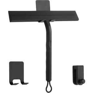 wlich Shower Squeegee for Glass Doors, 8.5" Slicone Squeegee for Shower Glass Door, Black Shower Squeegee for Shower Doors Windows Mirrors Cars Cleaning, Shower Door Squeegee with 2 Hooks