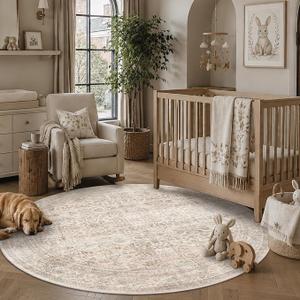 Schweek 6ft Round Area Rug Washable Neutral Non-Slip Living Room Rug Beige
Soft Low-Pile Circle Rugs, Vintage Distressed Floral Round Carpets for Kitchen, Dining, Office, Playroom, Bedroom, Classroom