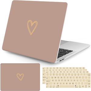 Seorsok Compatible with MacBook Air 13 Inch Case 2020 2019 2018 Release A1932 A2179 M1 A2337 Touch ID, Gold&Cute Heart Pattern Plastic Hard Shell Case with Keyboard Cover,Brown