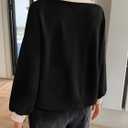 Fisoew Womens Cropped Oversized Sweatshirt Casual Lapel V Neck Long Sleeve Contrast Drawstring Loose Fit Fall Pullover Tops (Large, Black)