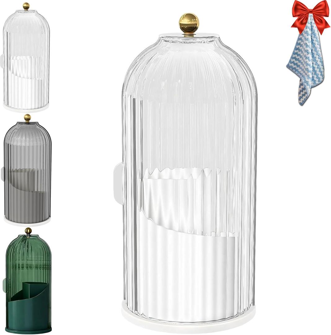 Sliding Lid Toothbrush Organizer, Concealed Toothbrush Holder with Lid, 360 Rotating Clear Dustproof Waterproof 3 Slots Bathroom Countertop Organizer for Bathroom (1 PC White)