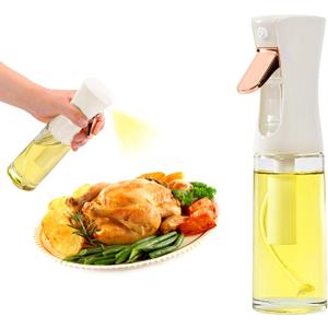 Oil Sprayer for Cooking, 220ml olive oil sprayer, oil spray bottle for Air Fryer, oil mister for Baking, Salad Dressings, Grilling (Glass Bottle, 220ml/7.4 oz) (White)