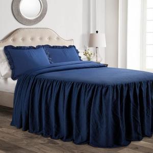 Lush Decor Ruffle Skirt Bedspread Set - 3-Piece Luxurious Farmhouse Bedding - Elegant Ruffle Detail - Timeless Style - Soft Lightweight Sheets - King, Navy
