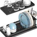 Small Dish Drying Rack, Compact Sink Dish Drainer Plate Organizer with Utensil Holder and 2pcs Silicone Drying Mats for Kitchen Counter, RVs, Apartments (Small Rack-2mats)