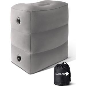 Sunany Inflatable Foot Rest Pillow for Travel, Kids/Adults Airplane Travel Pillow-Adjustable Height Cushions,for Kids to Sleep While Traveling,Suitable for Office, Home and Any Travel, (1 Pack), (Grey)