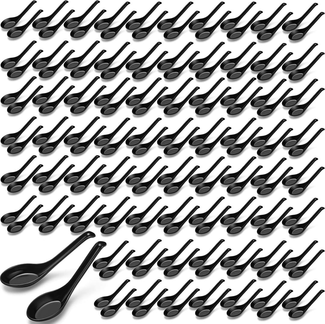 Hushee 200 Pcs Asian Soup Spoon Bulk Large Chinese Noodle Ramen Reusable Japanese Wonton Rice Dumpling Pho Dinner Spoons for Home Restaurant Kitchen