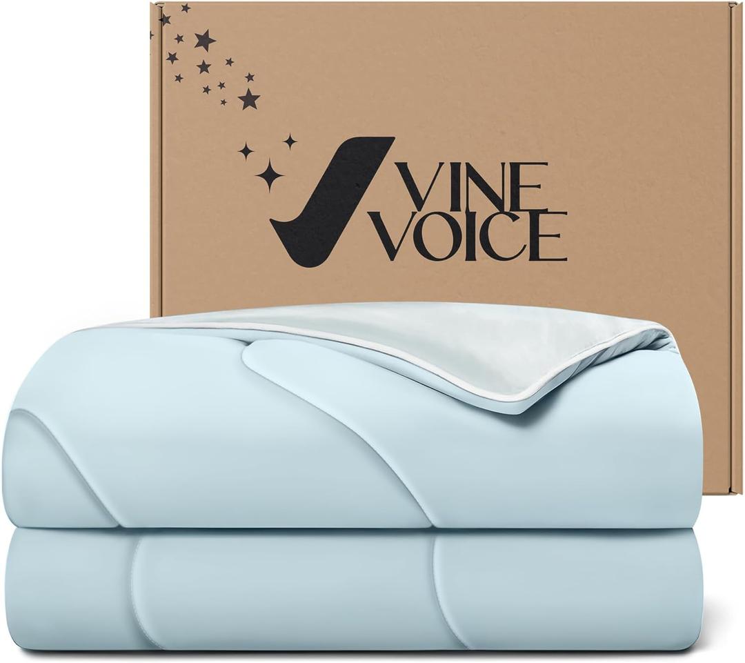 Cooling Blanket Comforter Hot Sleepers-Full/Queen Cooling Duvet Insert, Double-Sided Cold Blanket for Night Sweats, Summer Lightweight Breathable Comforter (90''x90'', Light Blue) (Full / Queen (90"x90"))