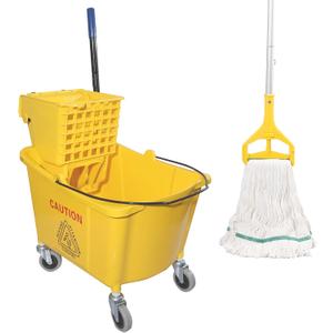 Midoneat Commercial Mop Bucket with Side Press Wringer on Wheels, Including One Commercial Mop, 35 Quart, Yellow