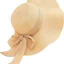 Women Floppy Sun Hat with Wide Brim, Foldable Roll-Up Straw Beach Hat Summer Hat for Travel (Medium, Beige)