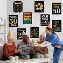 4 x 10pcs Black Gold 50th Birthday Decorations Happy 50 Years Old Posters for Men Women 1976 Birthday Poster Signs for Fifty Years Old Table Toppers Photo Props Supplies Wall Door Window Decor 11 x 14 in