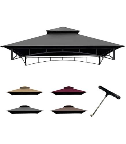 Grill Gazebo Replacement Roof, 5x8ft Outdoor BBQ Gazebo Canopy Cover, Double Tiered Grill Gazebo Replacement Roof for #L-GG001PST-F (Grey)