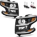 Headlights LED DRL Projector W/Bulbs for 2015-2020 Chevy Tahoe/Suburban, 2016-2019 Chevy Suburban 3500HD Driver& Passenger Side, Halogen
