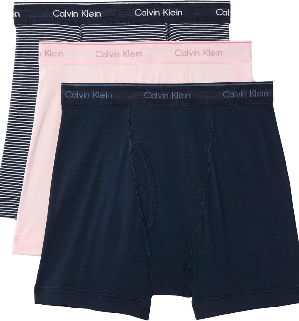Calvin Klein Men's Cotton Classics 3-Pack Boxer Brief (Horizon Pink, Hairline Stripe W/ Shoreline, Shoreline) X-Large