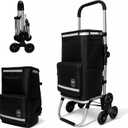 Foldable Stair Climbing Shopping Cart with Wheels 3-in-1 Grocery Trolley, Backpack & Hand Truck Lightweight Aluminum Frame, Waterproof Insulated Bag, Side Pockets Cart for Groceries & Laundry