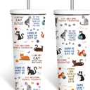 Cat Gifts for Women, 24 oz Insulated Tumbler with Lid and Straw, Stainless Steel Water Bottle, Coffee Cups Travel Mug for Her Cat Lovers(1PCS)