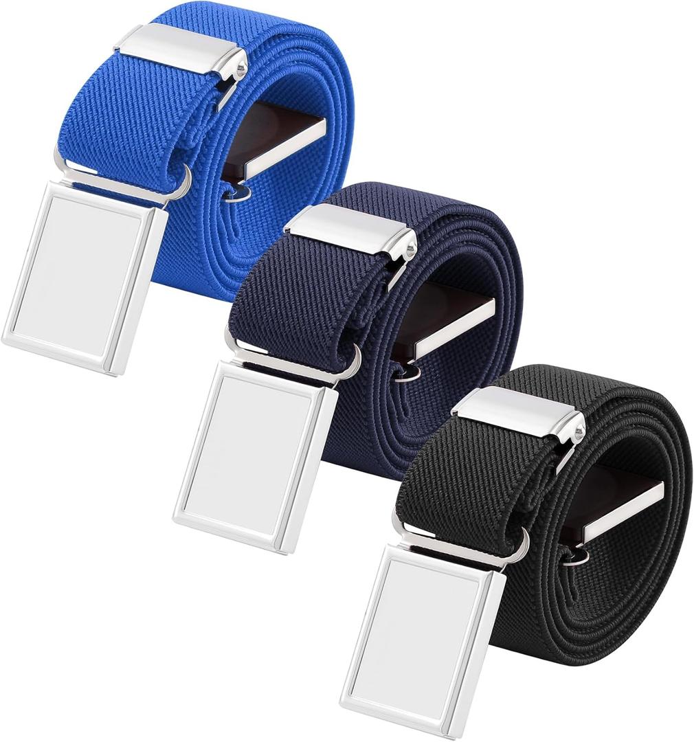 AWAYTR 3 PCS Kids Adjustable Magnetic Belts - Easy to Use Magnetic Buckle Belt for Boys and Girls (Royal Blue / Navy Blue / Black)