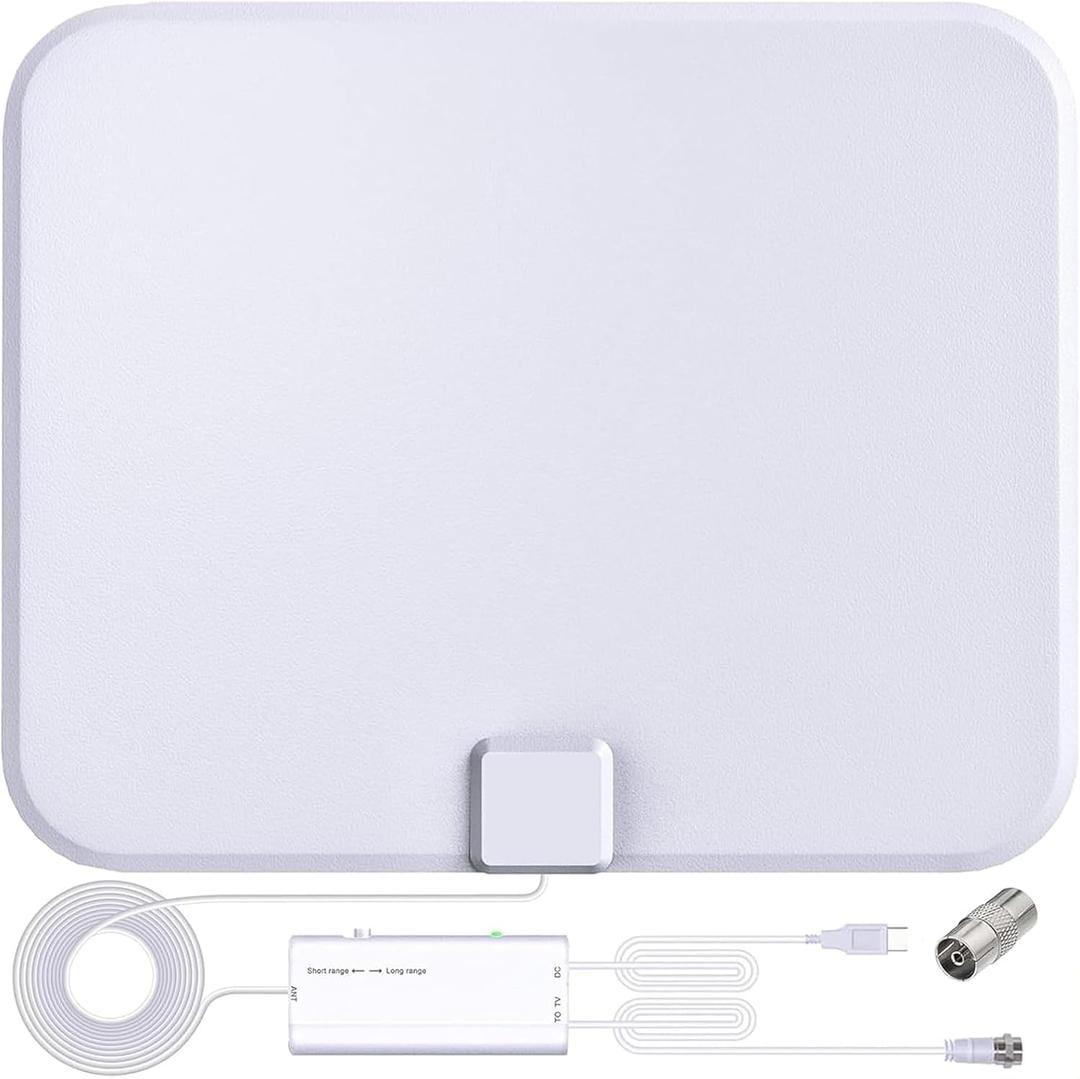 TV Antenna for Smart TV Indoor, TV Antenna for Local Channels,Support 4K 1080p with Signal Booster, 18FT Coax HDTV Cable (White)