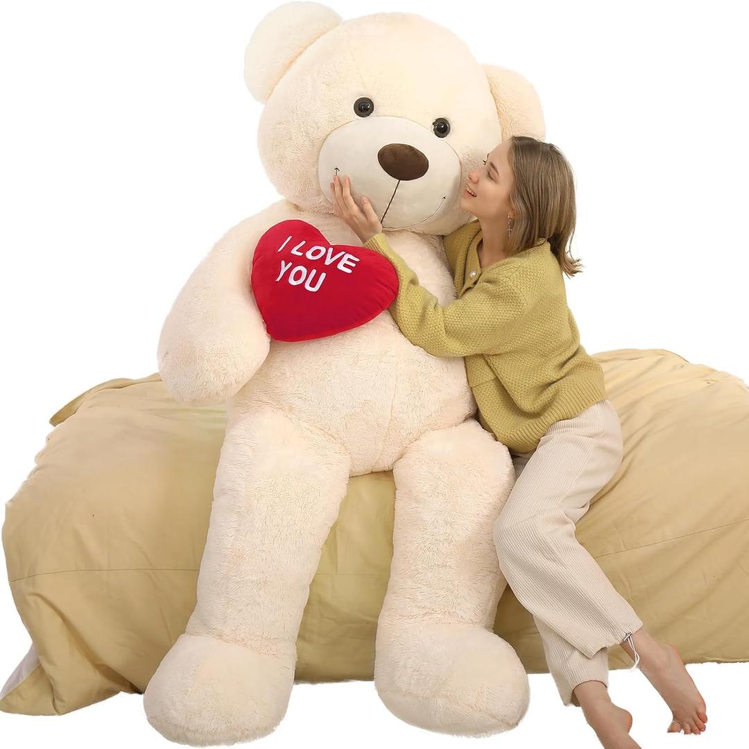 Tezituor Giant Teddy Bear Stuffed Animal 5Ft with Heart,Large Cream I Love You Bear Plush Toys for Kids Gift for Girlfriend Tezituor Giant Teddy Bear Stuffed Animal 5Ft with Heart,Large Cream I Love You Bear Plush Toys for Kids Gift for Girlfriend