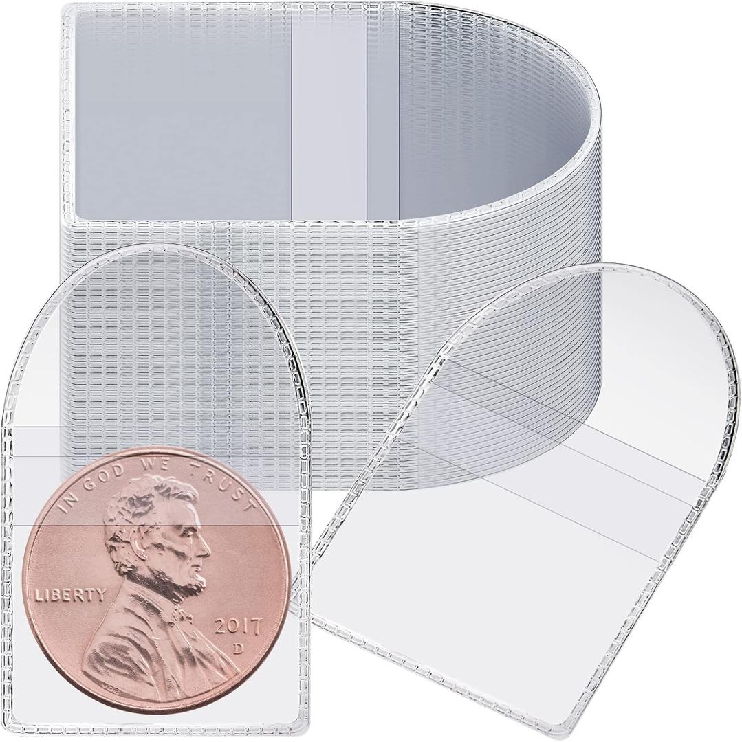 150 Pcs Single Pocket Coin Sleeves Currency Bill Holders Clear PVC Individual Sleeves Holders Coin Holder Currency Bills Protector Plastic Coin Pouch (Polygon, 2.2 x 2 Inch)
