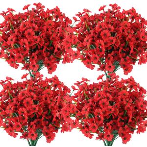 Hananona 28 Bundles Artificial Flowers Outdoor Red Fake Flowers UV Resistant No Fade Faux Outdoor Plants Garden Porch Window Box Decorating (28, Red)