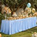 14ft Length Glitter Blue Table Skirt Rectangle Tables, Wrinkle Free Pleated Ruffle Table Cloth Skirting for Baby Shower Birthday Party Ocean Baby Shark Gender Reveal Cake Table Decorations (168" x 30" (14FT))