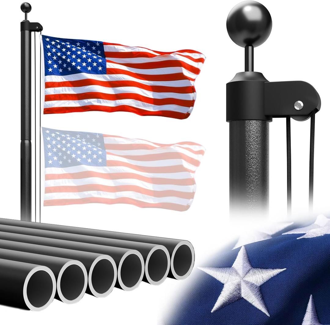 Heavy Duty Flag Pole 25 FT 12 Gauge Extra Thick Aluminum Flag Pole Holder for Outside House Outdoor Metal Flag Pole Kit