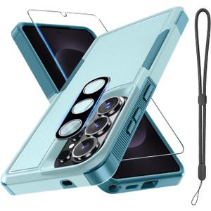 for Samsung Galaxy S26 Ultra Case with Screen Protector+Camera Lens Cover,Military Grade Heavy Duty Shockproof Phone Cover with Wrist Lanyard Strap for Samsung S26Ultra,Mint Green
