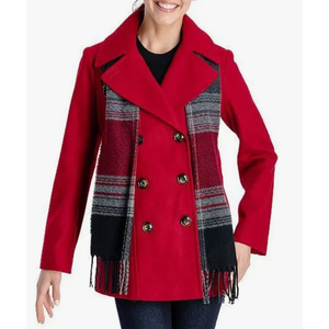 Womens Plus Scarfed Double Breasted Pea Coat 2X