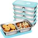 Stainless Steel Snack Containers with Lids, Reusable Lunch Box, Double Compartment Food Storage, Grab and Go Snack Container,Double Compartment Food Lunch Meal Container Prep for Travel, 6 Pack