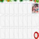 24 Pcs DIY Christmas Picture Frame Ornaments with Red Ribbon, Acrylic Xmas Tree Photo Frame Bulk, Hanging Photo Christmas Ornaments, Plastic Ornament Tree Decor (Square)