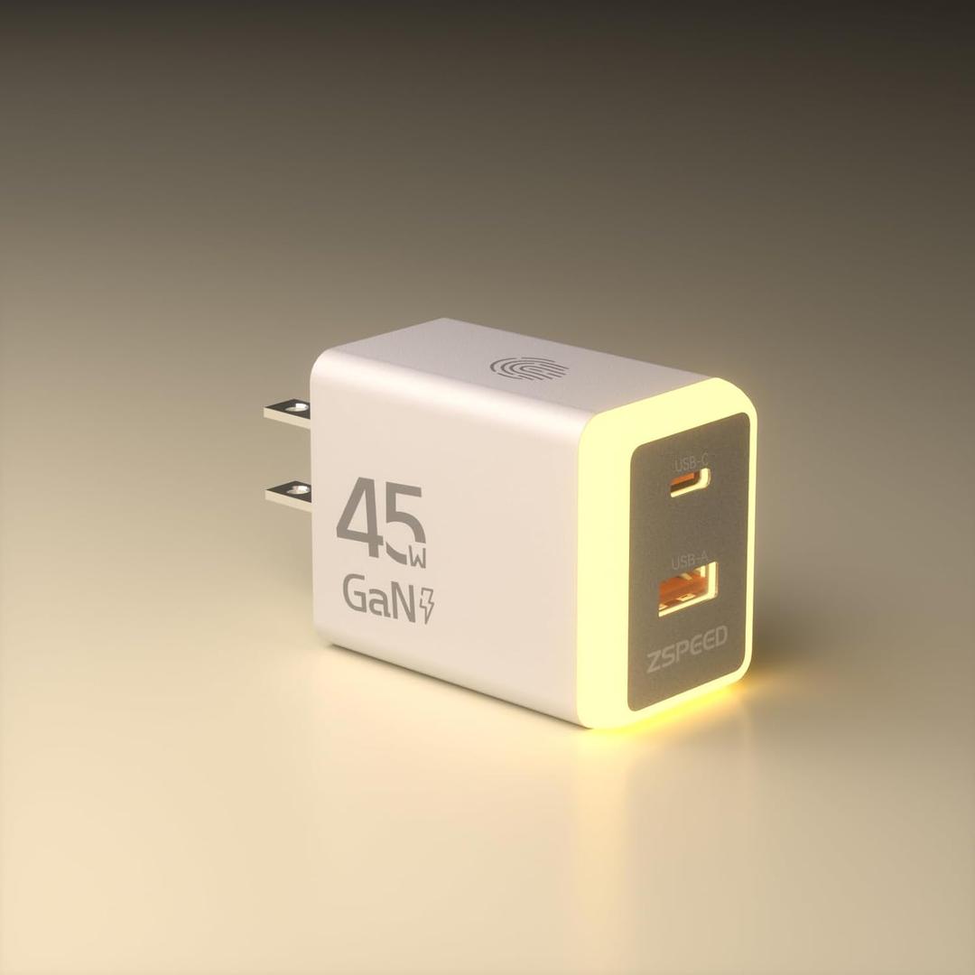 45W USB C Charger Block,USB C Travel Wall Charger with Night Light(Touch Switch),GaN 2 Port Fast Charging for iPhone 17/17 Pro/17 Pro Max/16/15/14/13/12,iPad,Samsung Galaxy S25 S24 S23