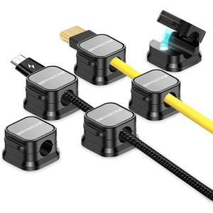 2 x Magnetic Cord Holder with Strong Adhesive Pads - Premium Cable Management for Home, Office & Travel, Easy Installation - Cable Organizer Clips for Secure USB, Charger & Data Cords, 6 Pack