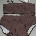 Pink Queen Women's High Waist Bikini Set Removable Strap Bandeau Two Piece Swimsuit Bathing Suit (02 - Dark Brown, 2XL)