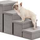 Love's cabin Dog Stairs for Small Medium or Large Dogs with Storage and Adjustable Steps, Foldable Cat Steps for Bed or Couch, 4-Step Gray Folding Ramp with Zip up to 200 lbs, Solid Grey (37.4"Dx17"Wx21.3"H)