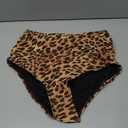 Zmart High Waisted Bikini Bottoms - Women's Full Coverage Ruched Bathing Suit Bottom Low Cut Swimsuit Leopard M