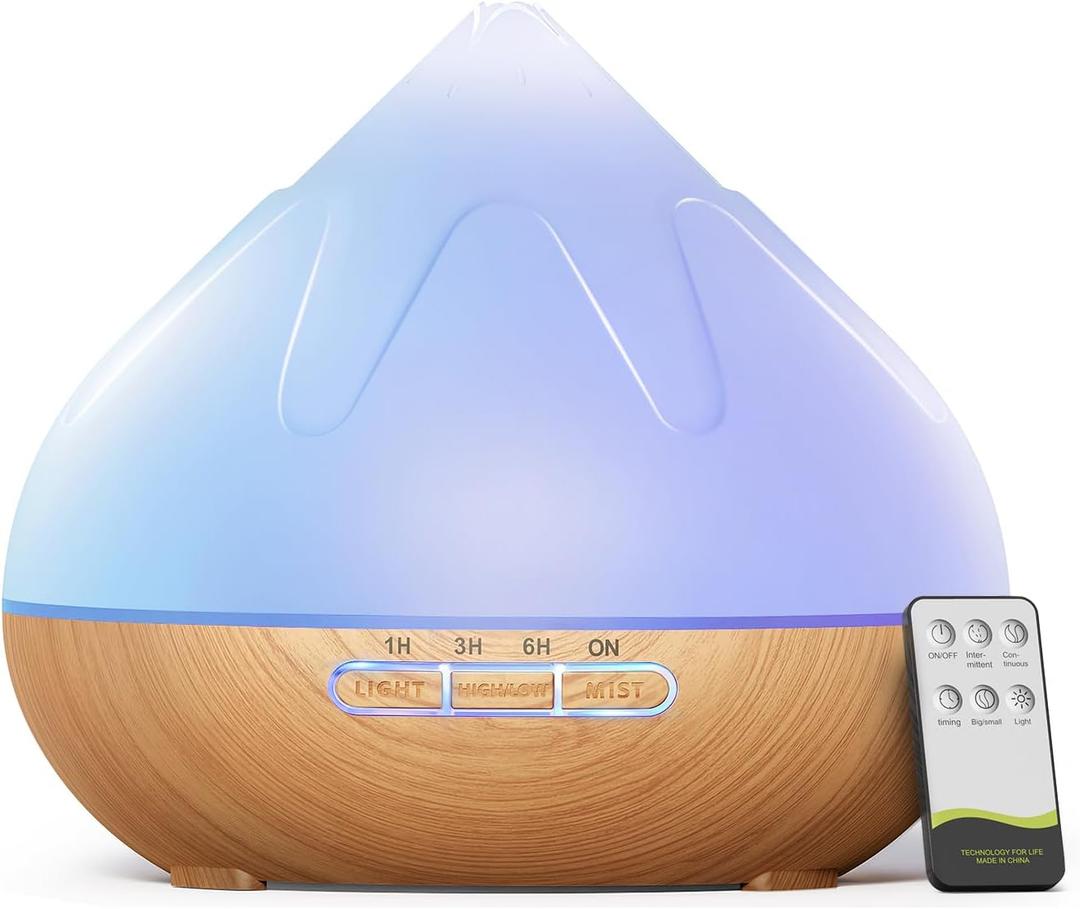 Essential Oil Diffuser for Home: 500ML Aroma Diffuser for Hotel Office Yoga Room - Humidifier with 14 Colors LED Night Light for Kids/Women Home Relaxation,Brown