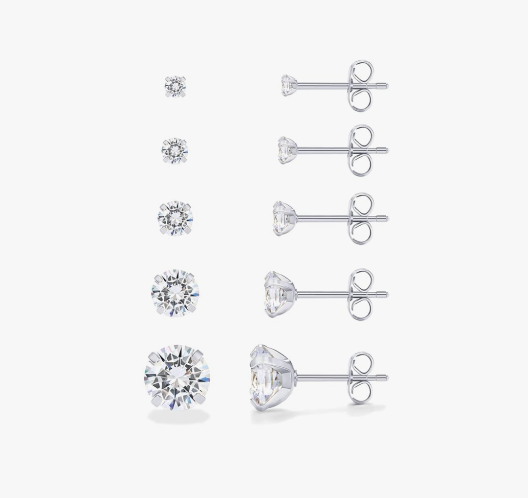PAVOI 14K Gold Plated Five Pairs Stainless Steel Stud Earrings Set for Women | Hypoallergenic 5 Earrings Pack | Premium Cubic Zirconia Studs